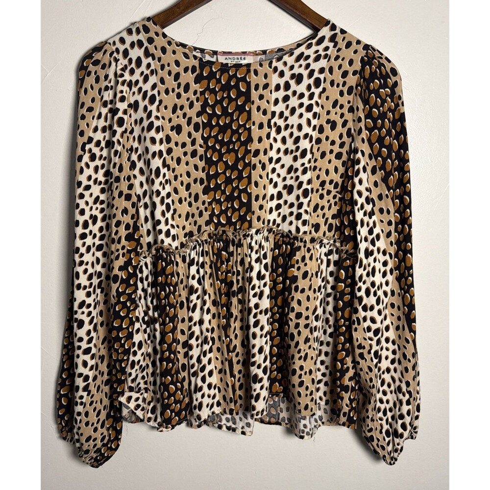 Andree by Unit Animal Leopard Print Baby Doll Top Women's Size Small Style 19899